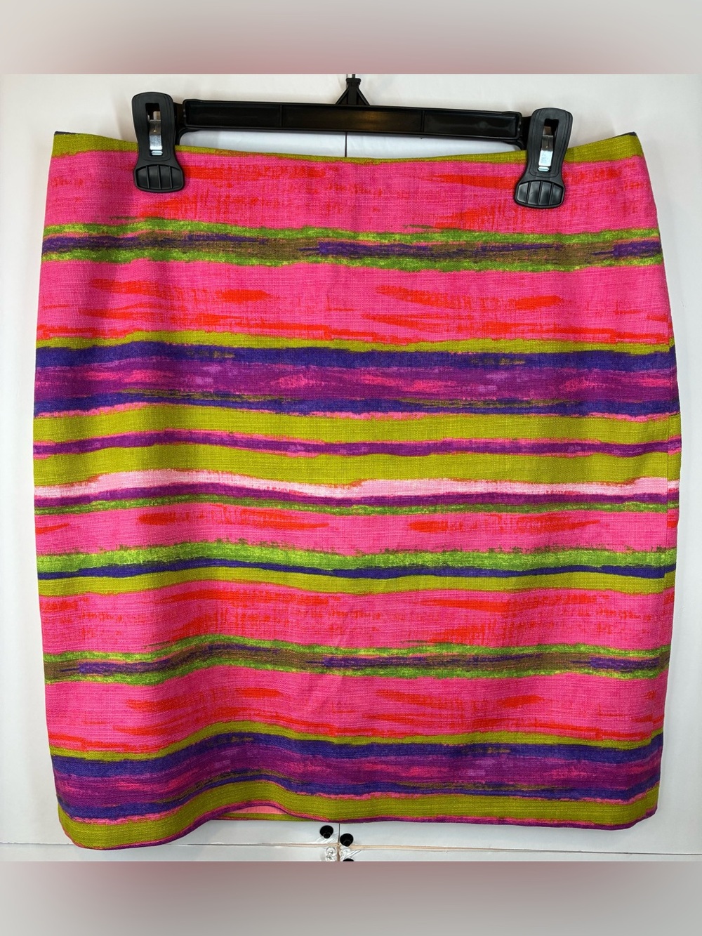 Ann Taylor Bright Multicolor Striped Pencil Skirt Size 8 Pink Orange Lined